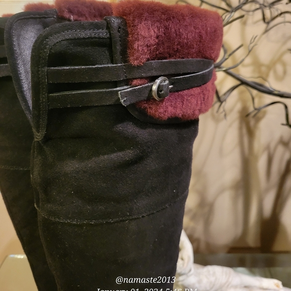 Ugg Ophira Suede Over The Knee Boots Lamb Fur Cuff Designer Heeled Boot #680 - Picture 9 of 17
